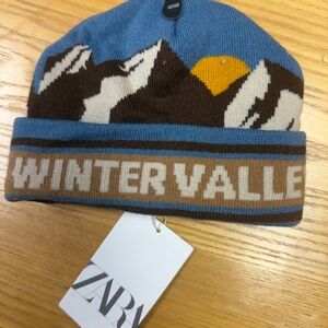 Zara boys Kids Blue and Brown Mountain Beanie